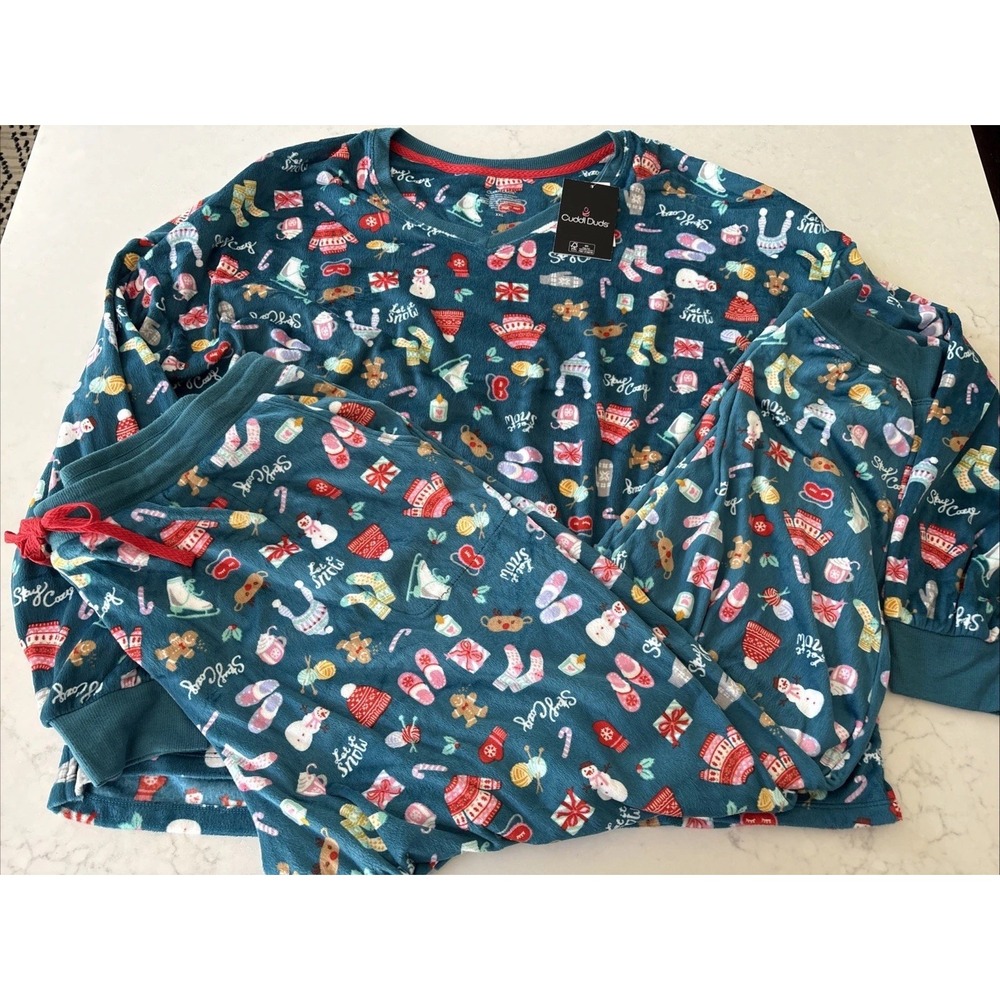 Cuddl Duds V-neck Crystal Fleece Pajama Top Joggers Pants Set Womens XXL 2 Piece